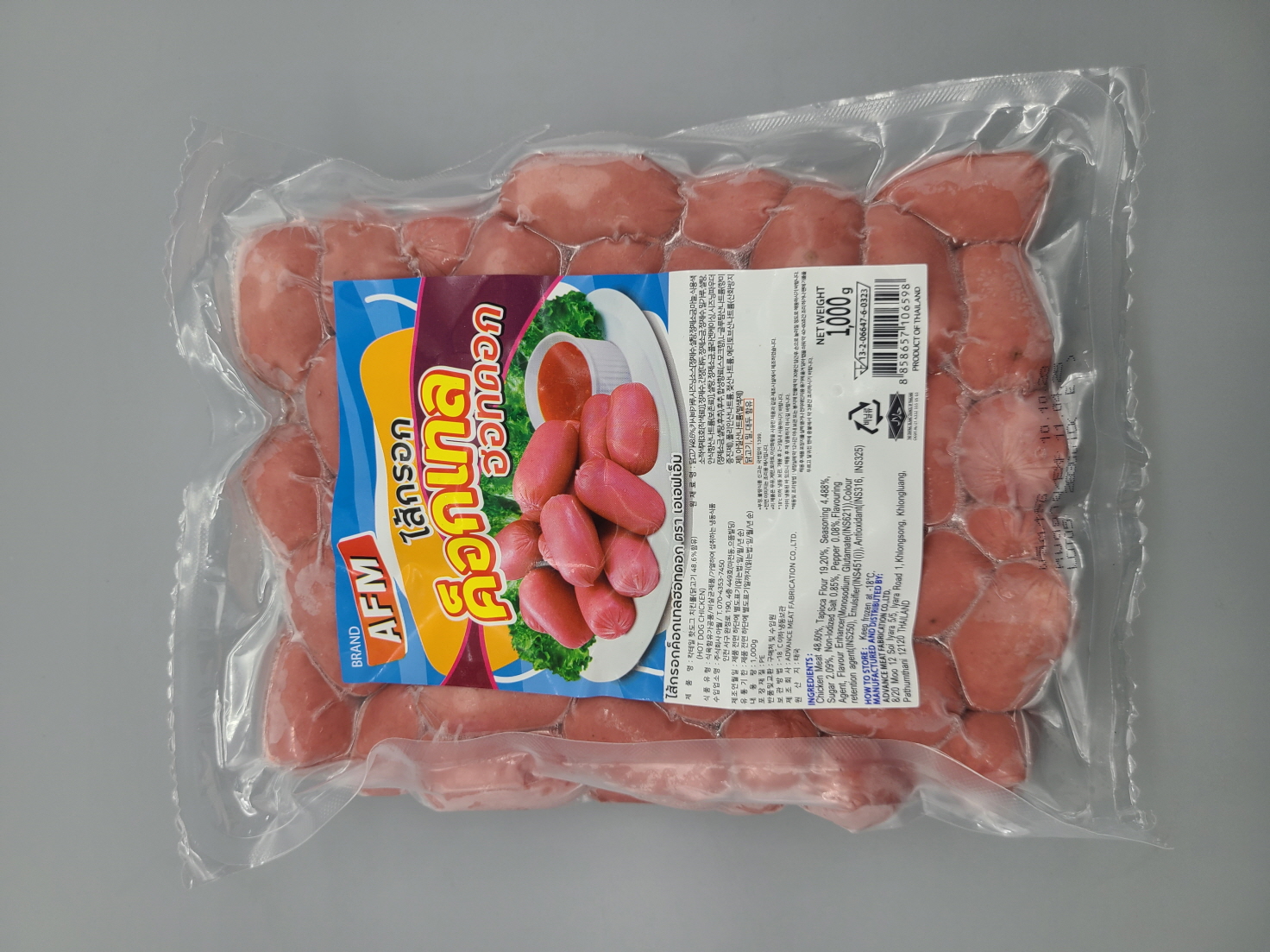 B121…냉동 핫도그칵테일소세지-허똣까이댕 1kg…ฮอดดอกแดง -ใหญ่ 1kg